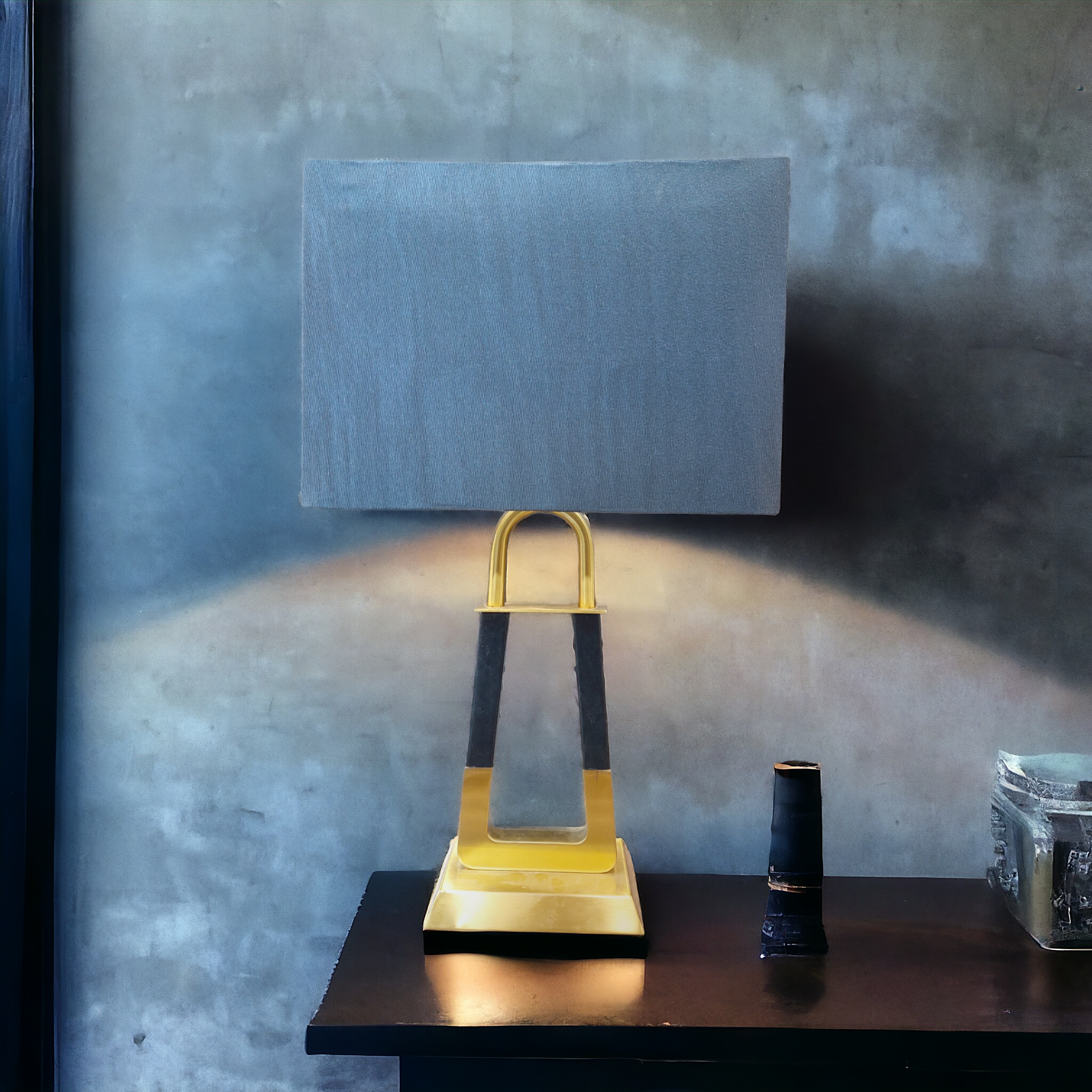 Lock shaped black and gold lamp