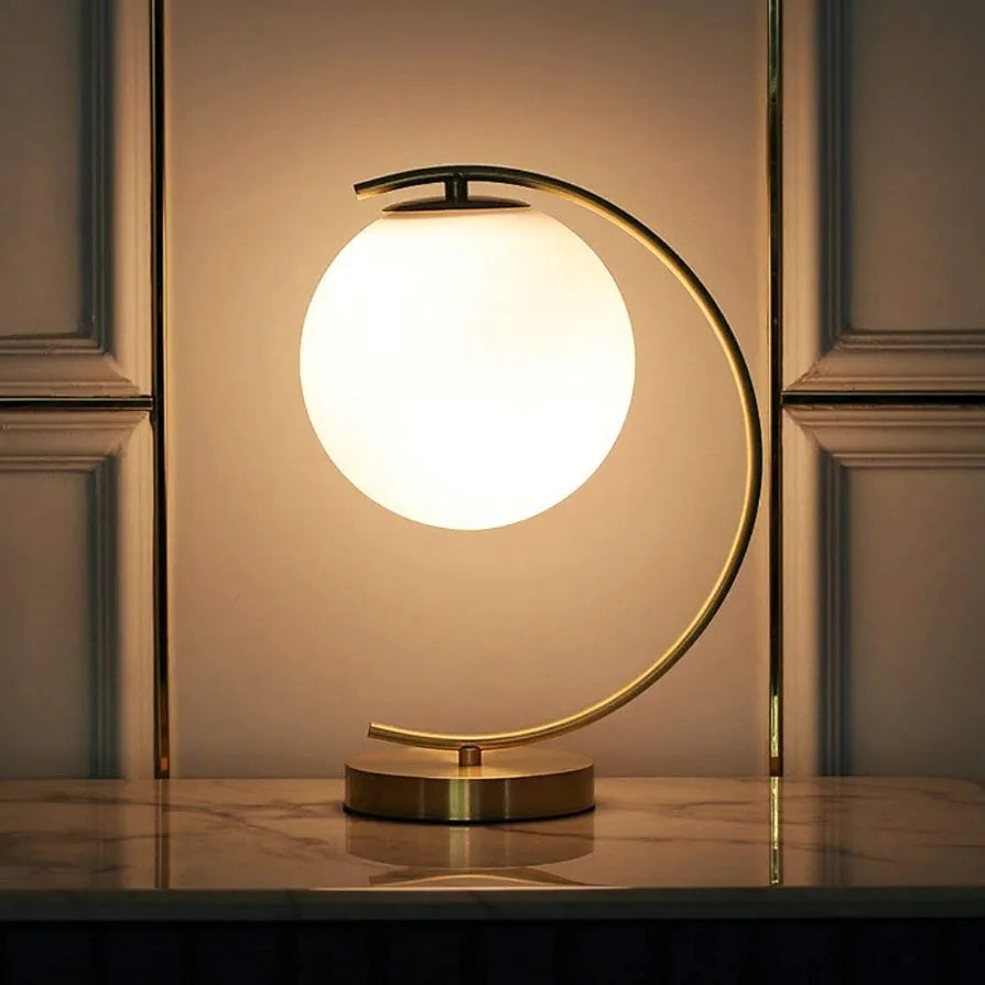 Modern Gold Table Lamp with Frosted Glass Globe