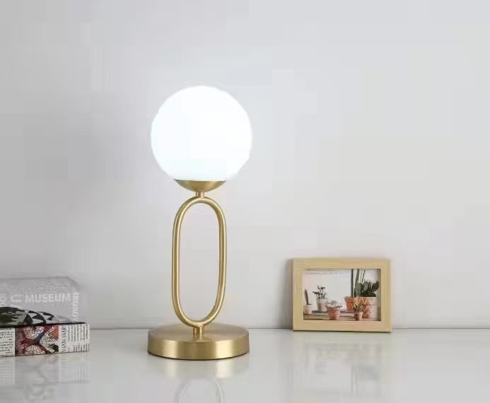 Single ball white glass table lamp