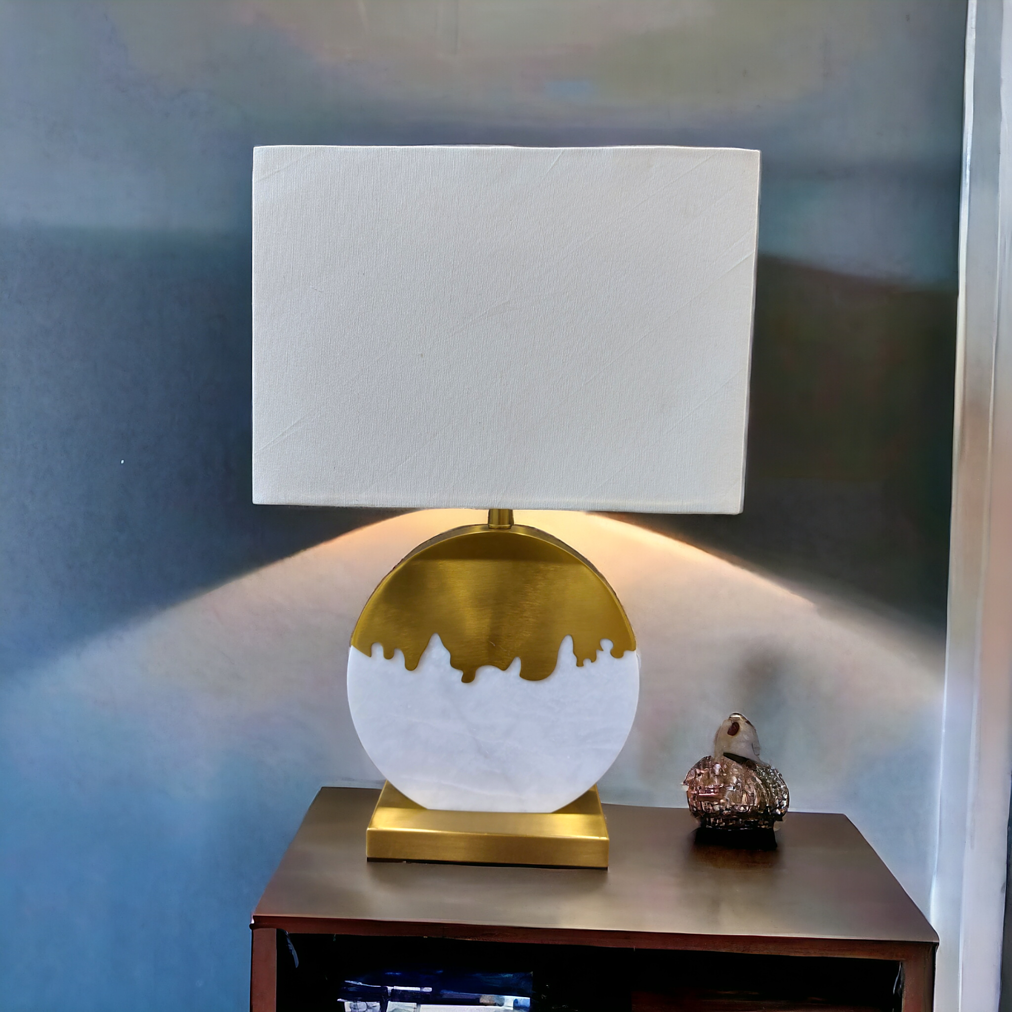 Half moon marble and metal lamp