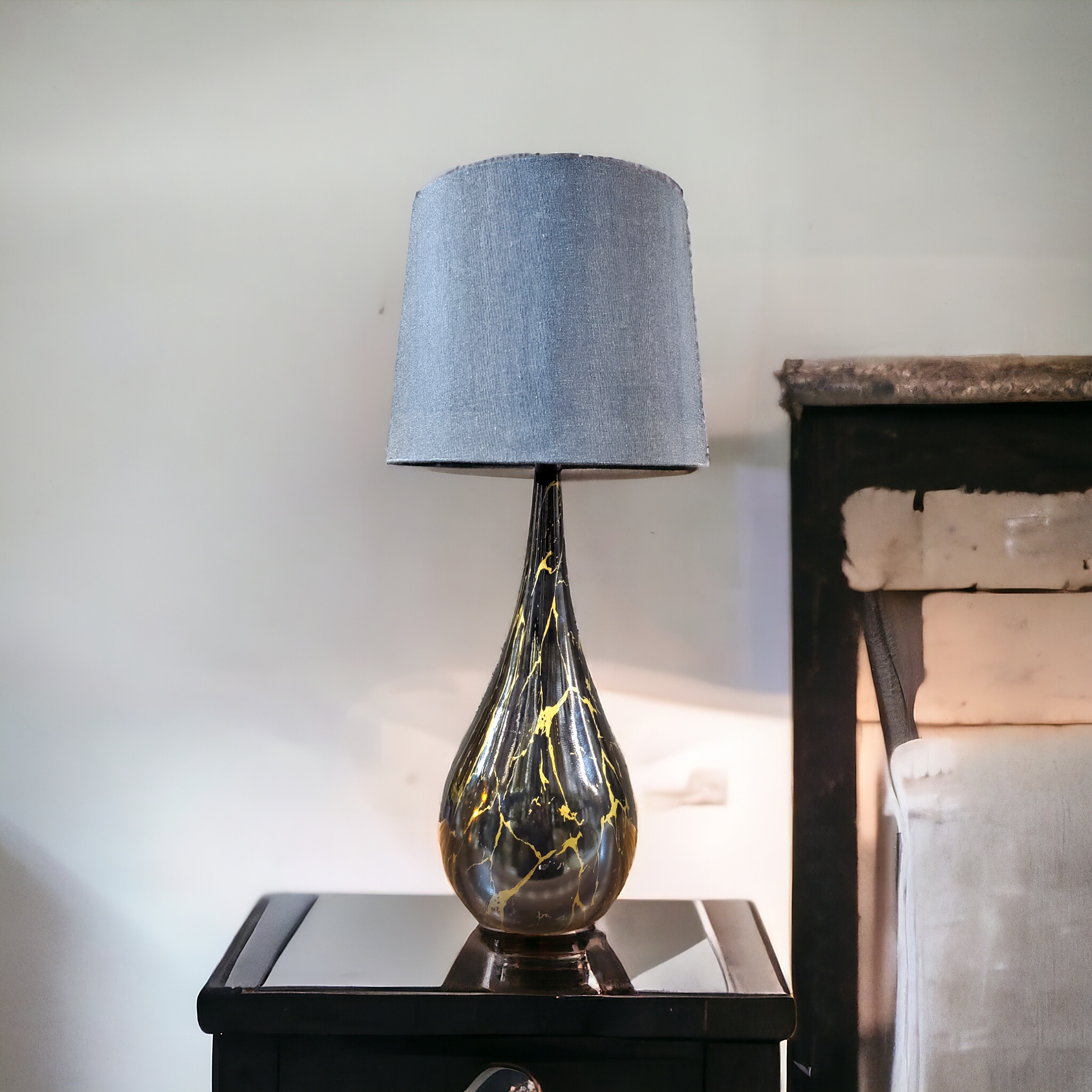 Gold and Black marble effect vase style lamp