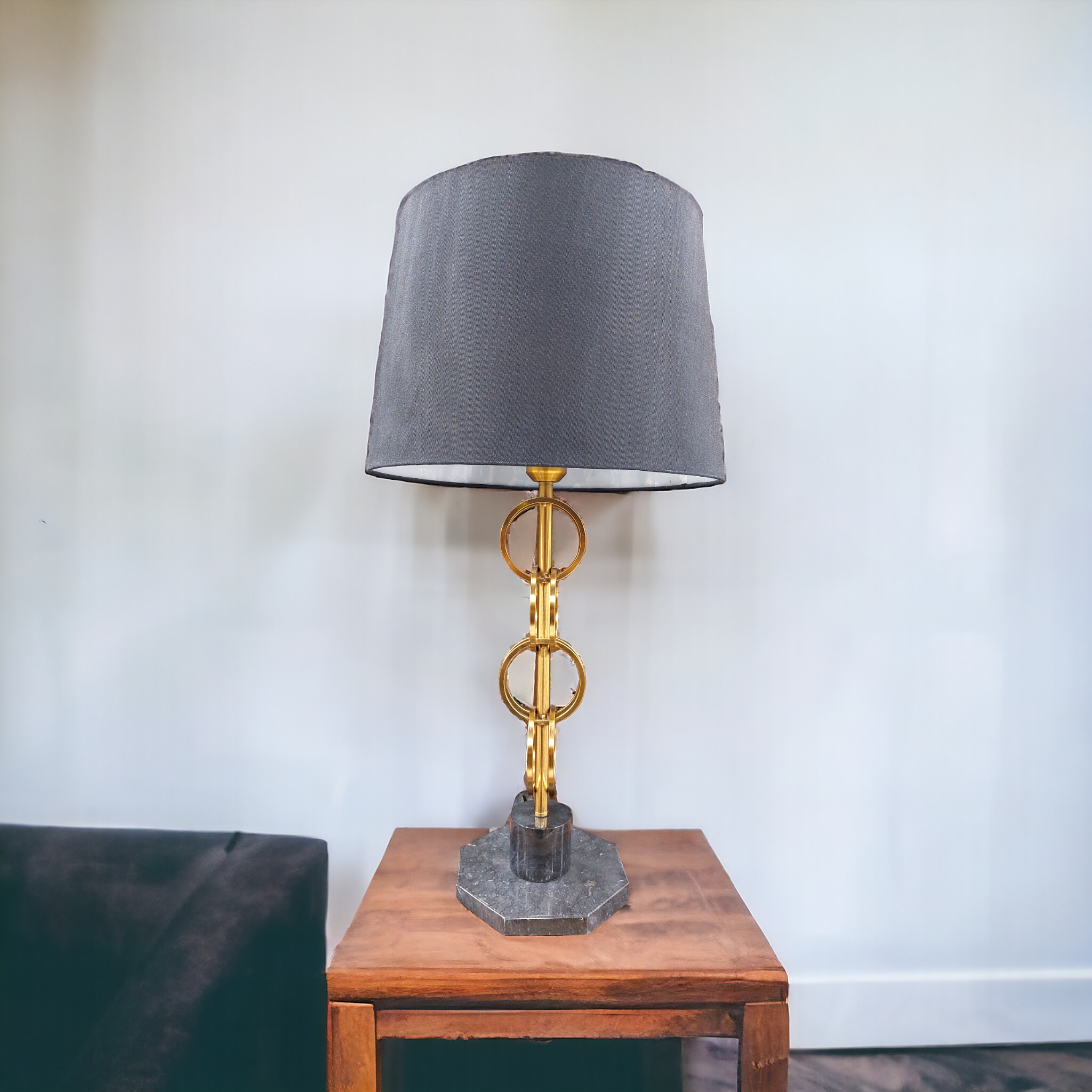 Metal ring with marble base table lamp