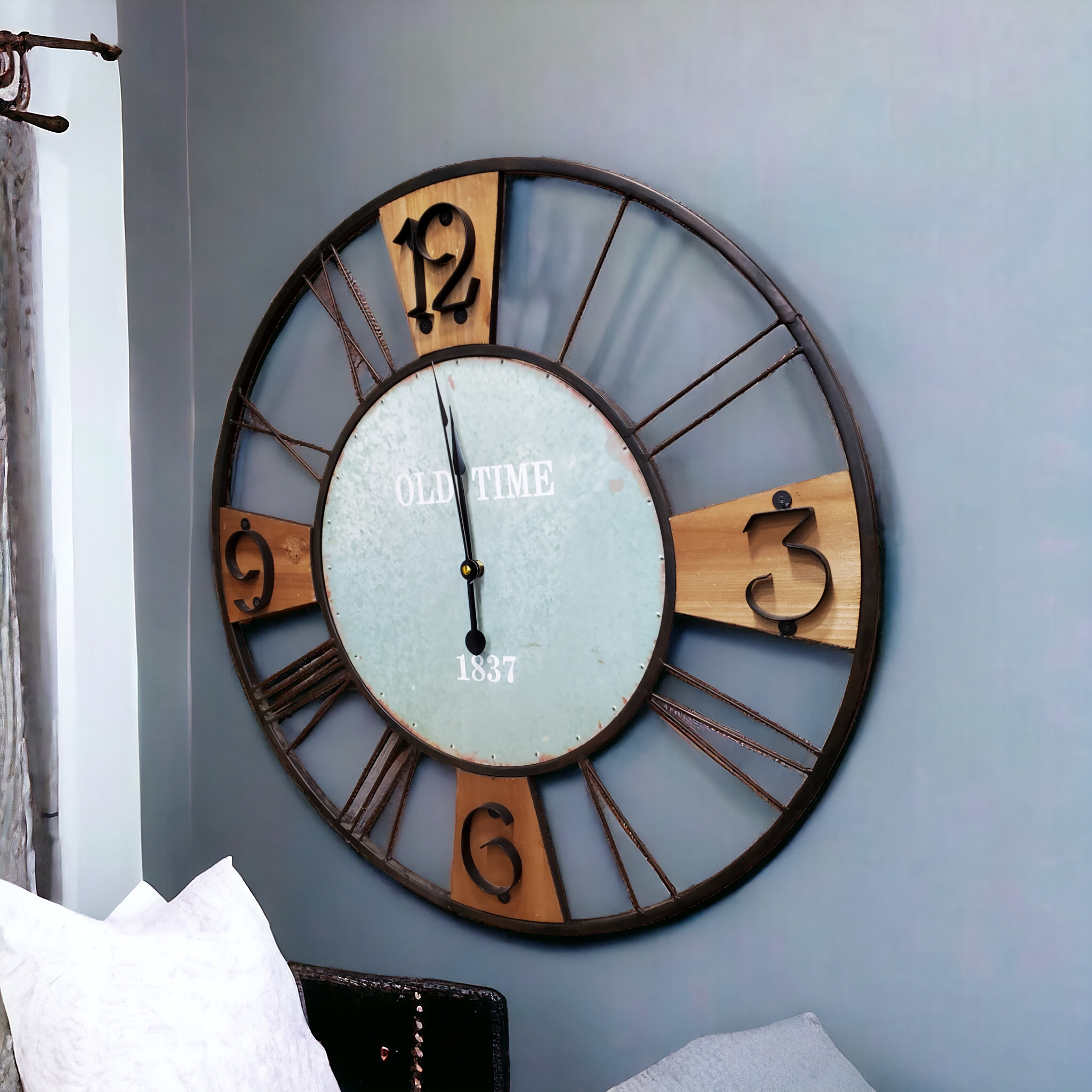 Modern metal and wooden wall clock