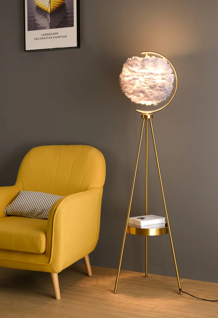 Tripod moon fur floor lamp